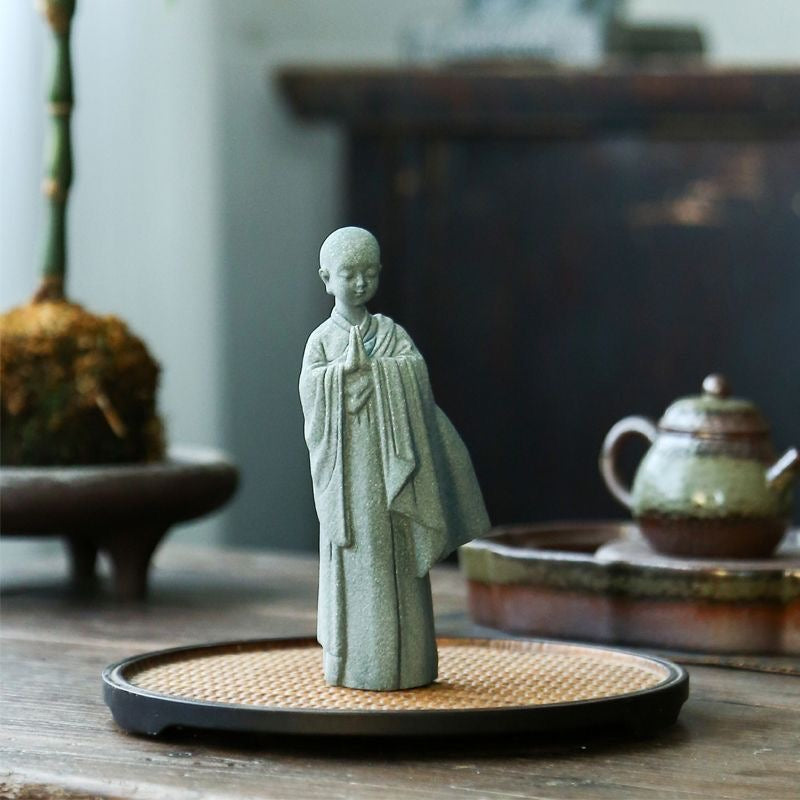 Hand-Carved Green Sandstone Zen Ornament